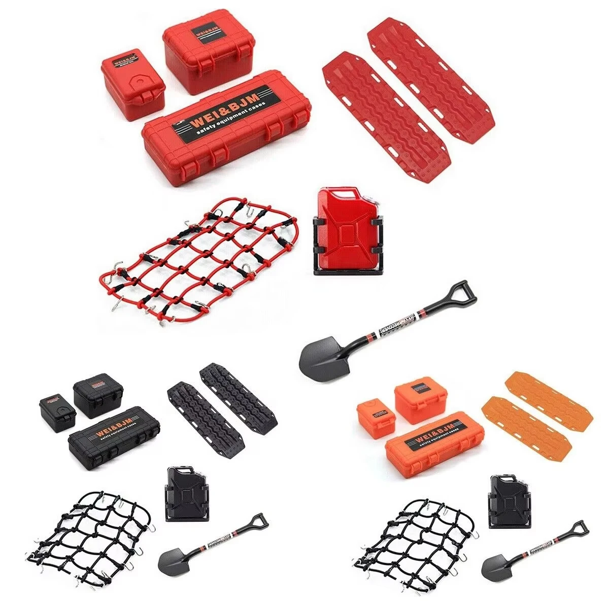 1/10 RC Decoration Tool Escape board Luggage Net Shovel Oil Drum Set for TRX4 SCX10 90046 1:10 RC Crawler