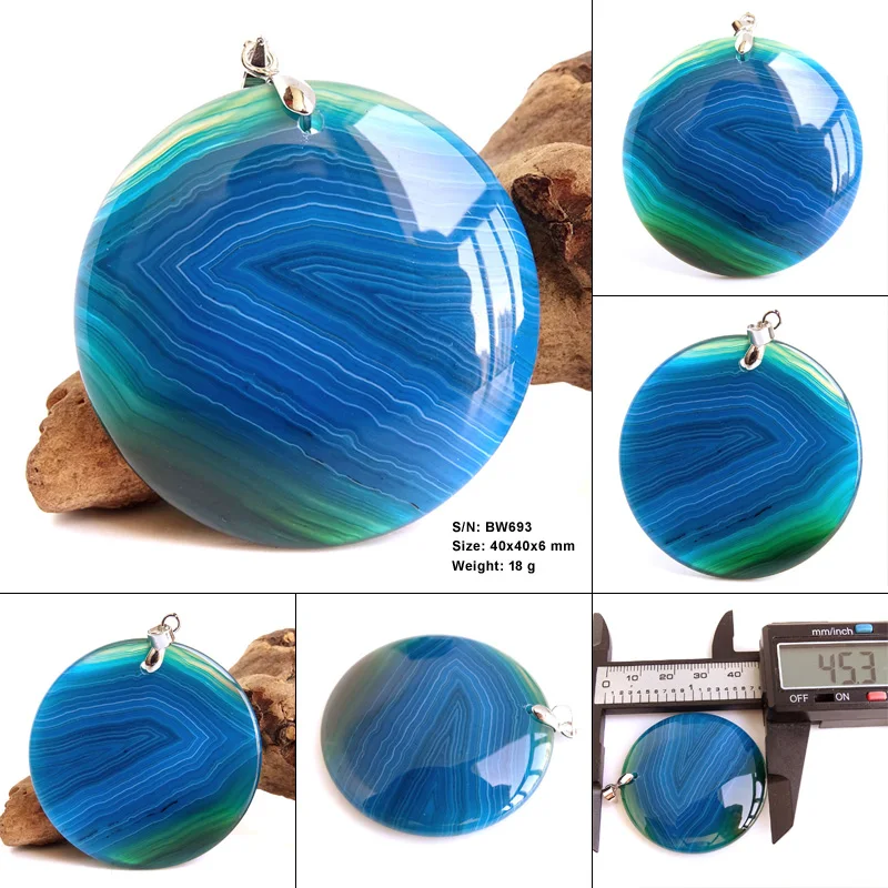 Smooth Blue Dragon Vein Agate Pendant Necklace Bracelet Geometric Craft Natural Stone Earrings Jewelry Making Accessories BP817