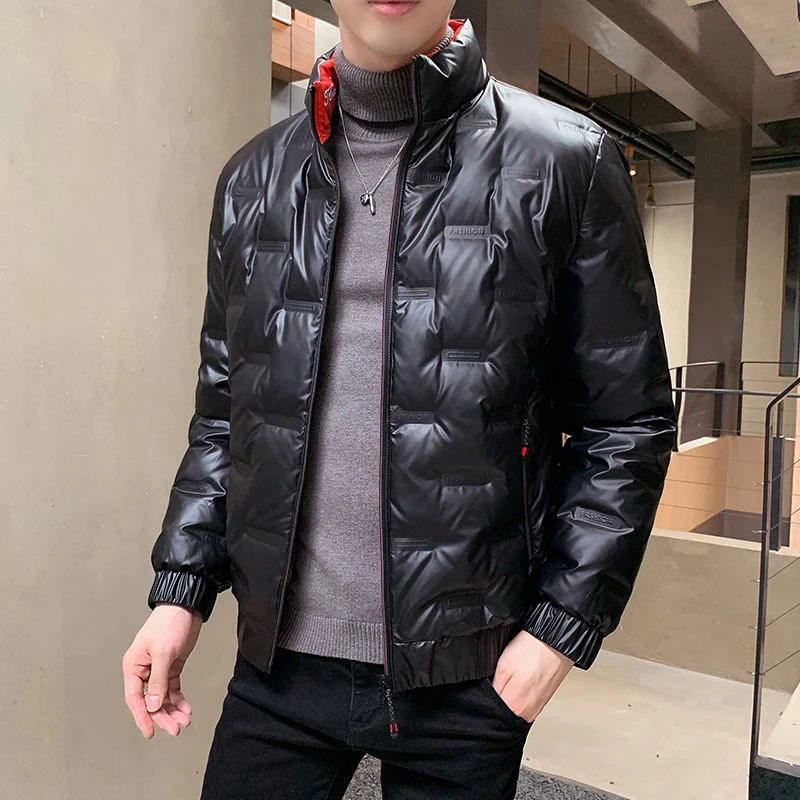 White Duck Down Parkas Men Fashion Black Silver Gold Glossy Thick Winter Hooded Puffer Jacket Waterproof Male Down Warm Coat