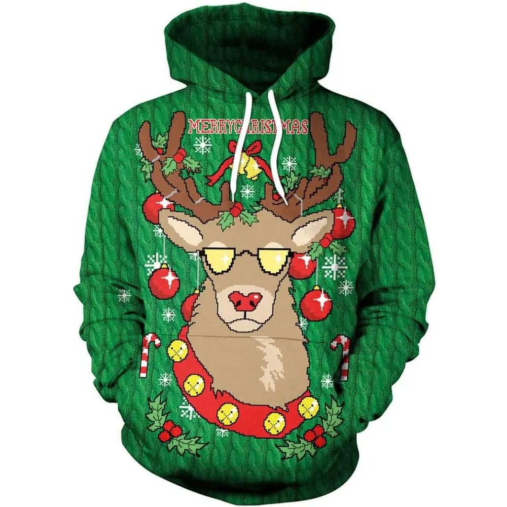 Sweat à capuche de Noël imprimé 3D unisexe, pull de poche Kangroo, vêtements décontractés, père Noël, bonhomme de neige, PVD, hommes