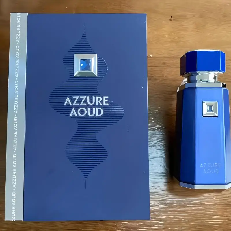 AZZURE AOUD Eau de Parfum: Sleek Blue Geometric Bottle, Fresh Aquatic Scent for Men