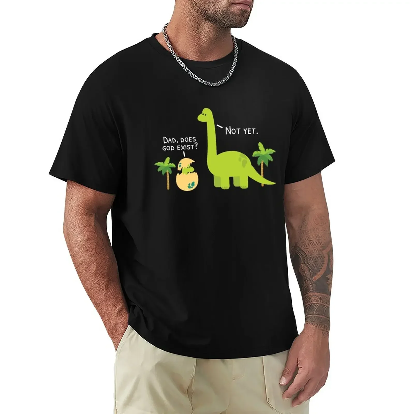 

Dinosaur Atheist, Does God Exist Yet T-Shirt tops korean fashion vintage clothes Short sleeve tee men