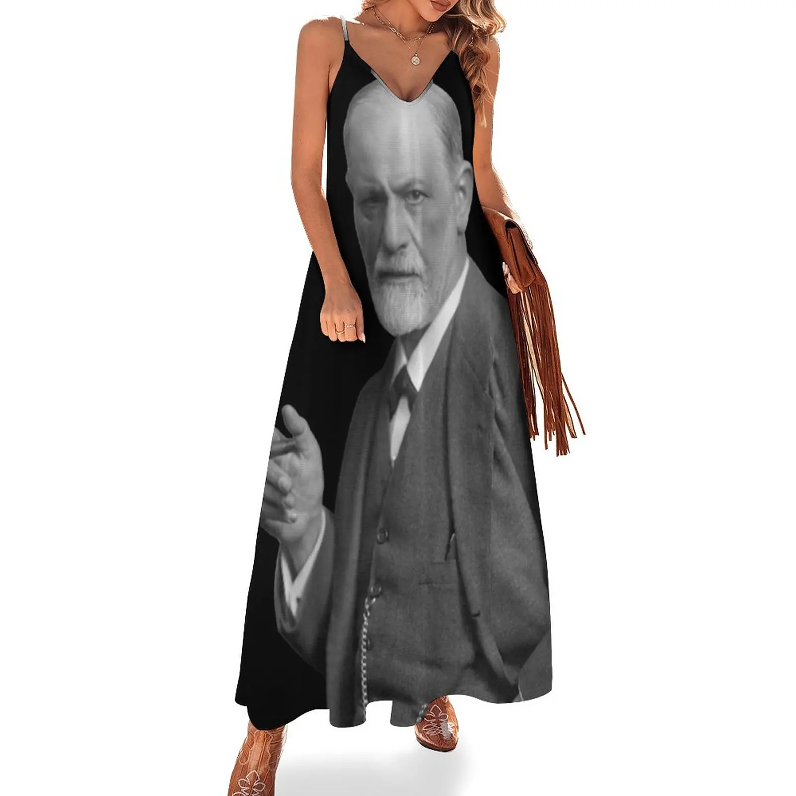 Sigmund Freud-Vestido largo sin mangas para mujer, traje africano de media tonalidad con fondo a elegir, ropa de noche