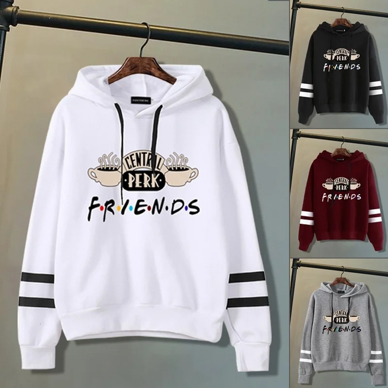 Kadın arkadaşlar TV Show kapşonlu Sweatshirt sevimli kahve baskı Hoodies kadın sonbahar kış rahat kazak Hoodies