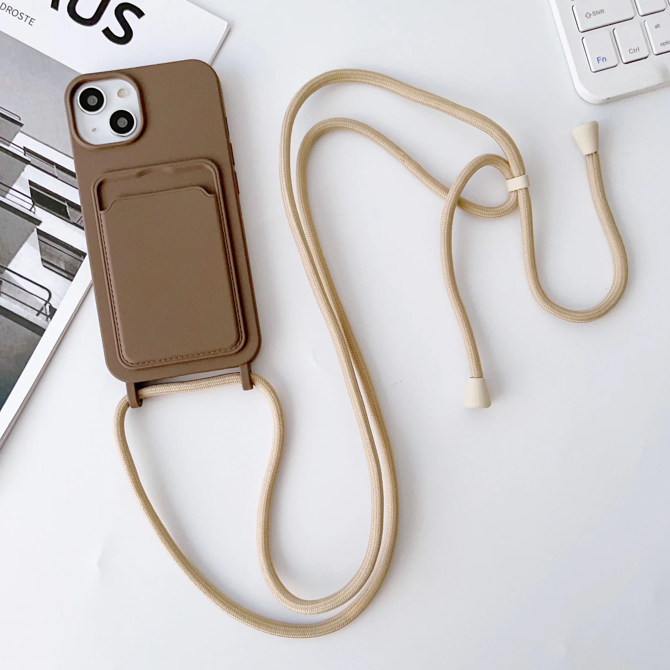 Luxury Card Holder Lanyard Silicone Phone Case For iPhone 16 15 14 13 12 11 Pro XS Max SE X Plus Ultra-thin Necklace Rope Cover