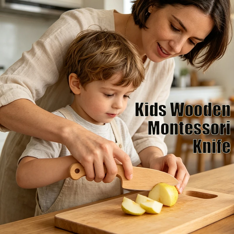Wooden Montessori Knife Kids Cooking Toys Educational Safe Knives Cut Fruit Basic Toys & Life Skills Kitchen Tools For Toddlers