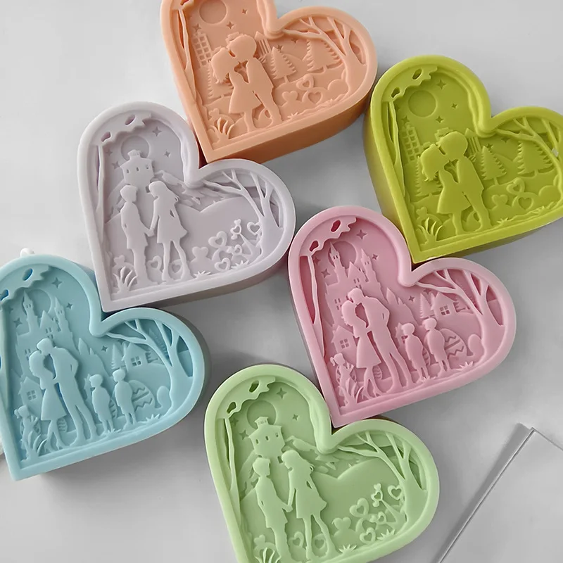 DIY Valentine\'s Day Couple Aroma Candles Silicone Mold Handmade Gift Love Heart Crystal Resin Plaster Ornaments Molds
