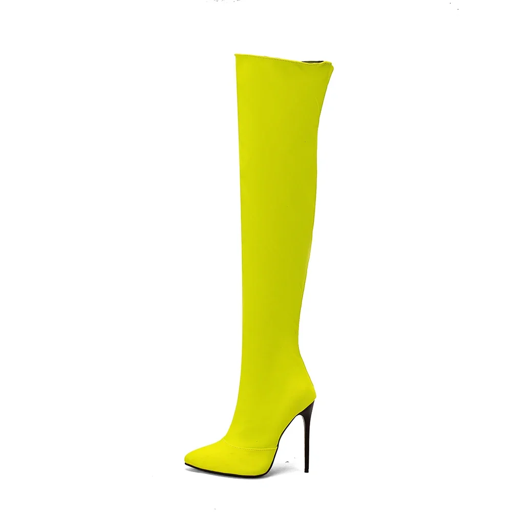 New Winter Glamour Orange Yellow Women Over the Knee Boots Hot High Thin Heel Lady Dress Shoes Plus Big Size 12 43 46 48 view 2
