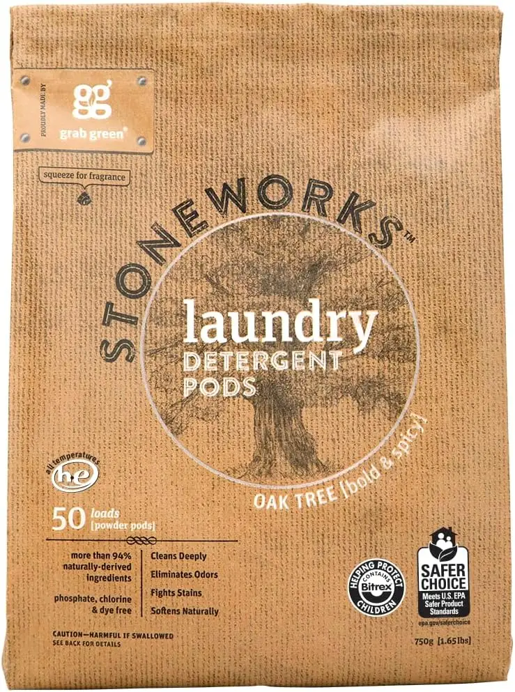 

Natural Laundry Detergent Powder Pods, Oak Tree Scent, 50 Loads - Eco-Friendly & Effective