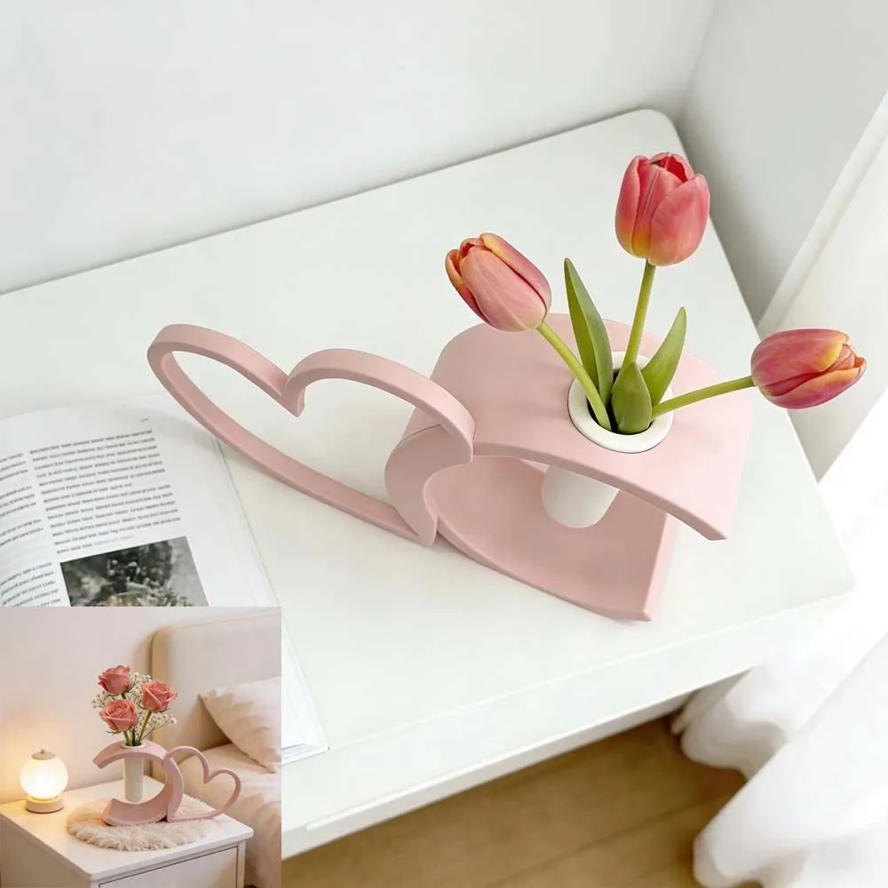 

1 Set Heart Shaped Test Tube Vase Hydroponic Flower Vase Modern Home Tabletop Decor Pink Floral Container Bonsai Craft Ornament