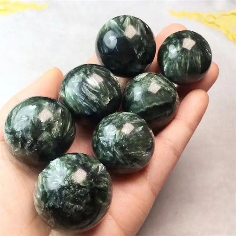 Natural Seraphinite Sphere DIY Pendant Crystal Healing Stone Home Decoration Women Men Fashion Jewelry Gift 27-32MM