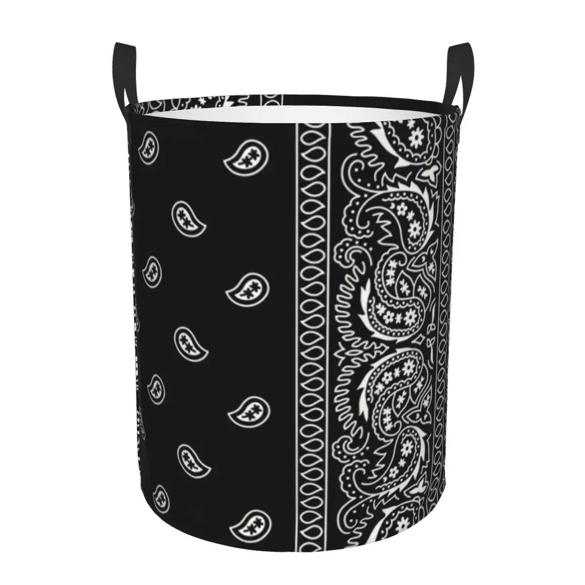 Custom Black And White Paisley Chicano Bandana Style Laundry Hamper Large Clothes Storage Basket Toys Bin Organizer for Nursery