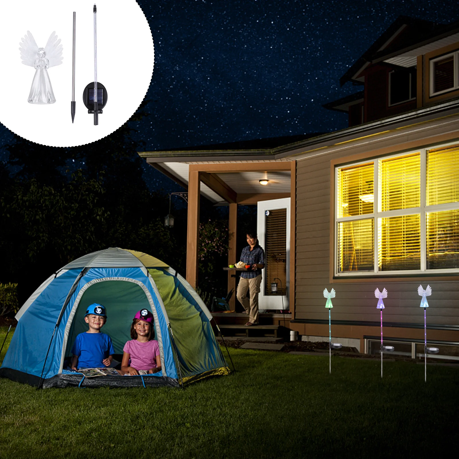 1 قطعة ضوء الملاك الشمسية في الهواء الطلق إضاءة مقاومة للماء مصباح الحديقة تعمل بالطاقة الشمسية مسار الحديقة ضوء توفير الطاقة إضاءة المناظر الطبيعية