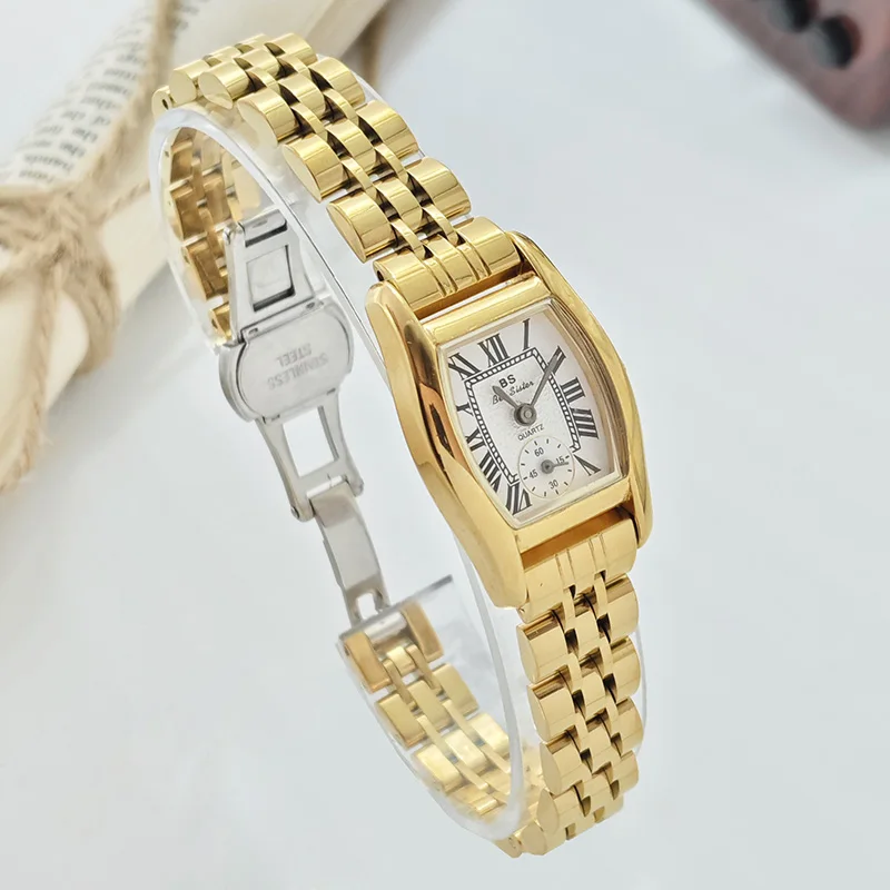 New Fashion Women's Watch Luxury Elegant Seconds Roman Dial Quartz Woman Tonneau Watches Golden Silver Clock For Girl Ladies
