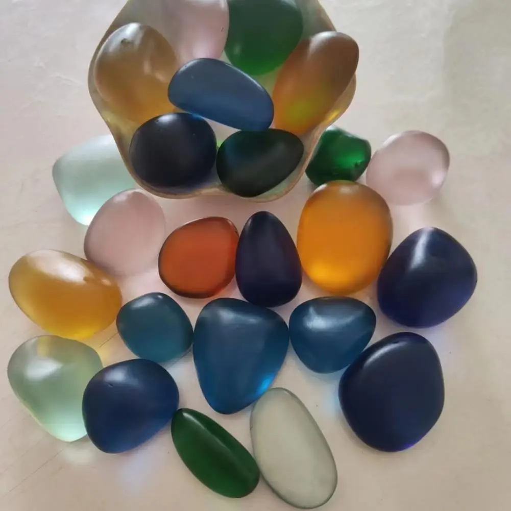Aquarium Sea ​​glass Pebbles Round Fish Tank Pebbles Polished Glass Stones 500g Mixed Color Sea Glass Pebbles Aquarium