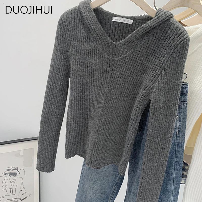 Duojihui Basic Hoodies schick gestreifte Langarm Frauen Pullover Herbst neue einfarbige Mode einfache lässige weibliche Pullover