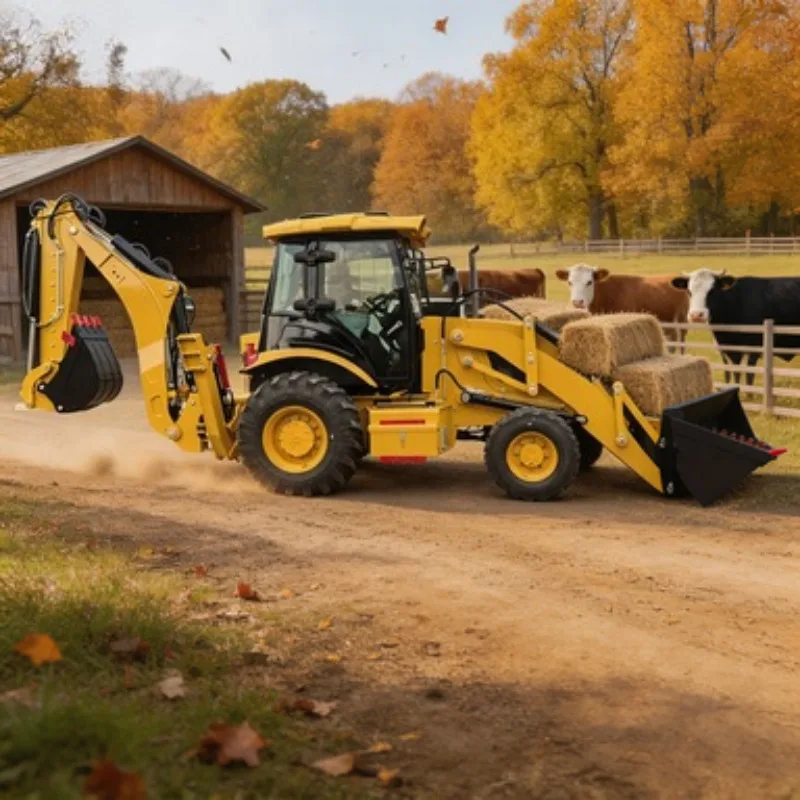 For Small Construction Backhoe Loader 4x4 Digger Tractor 2 Ton with Front Bucket Rear Digger for Farm Work Use