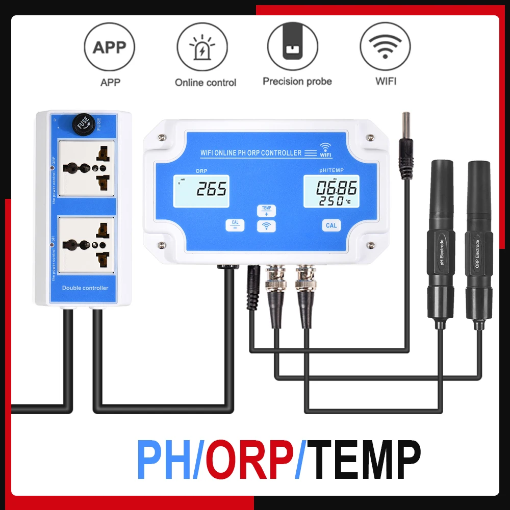 3 IN 1 PH/ORP/TEMP Wireless WiFi Online Control Detector Water Quality Detector Controller Water Quality Tester BNC Type Probe