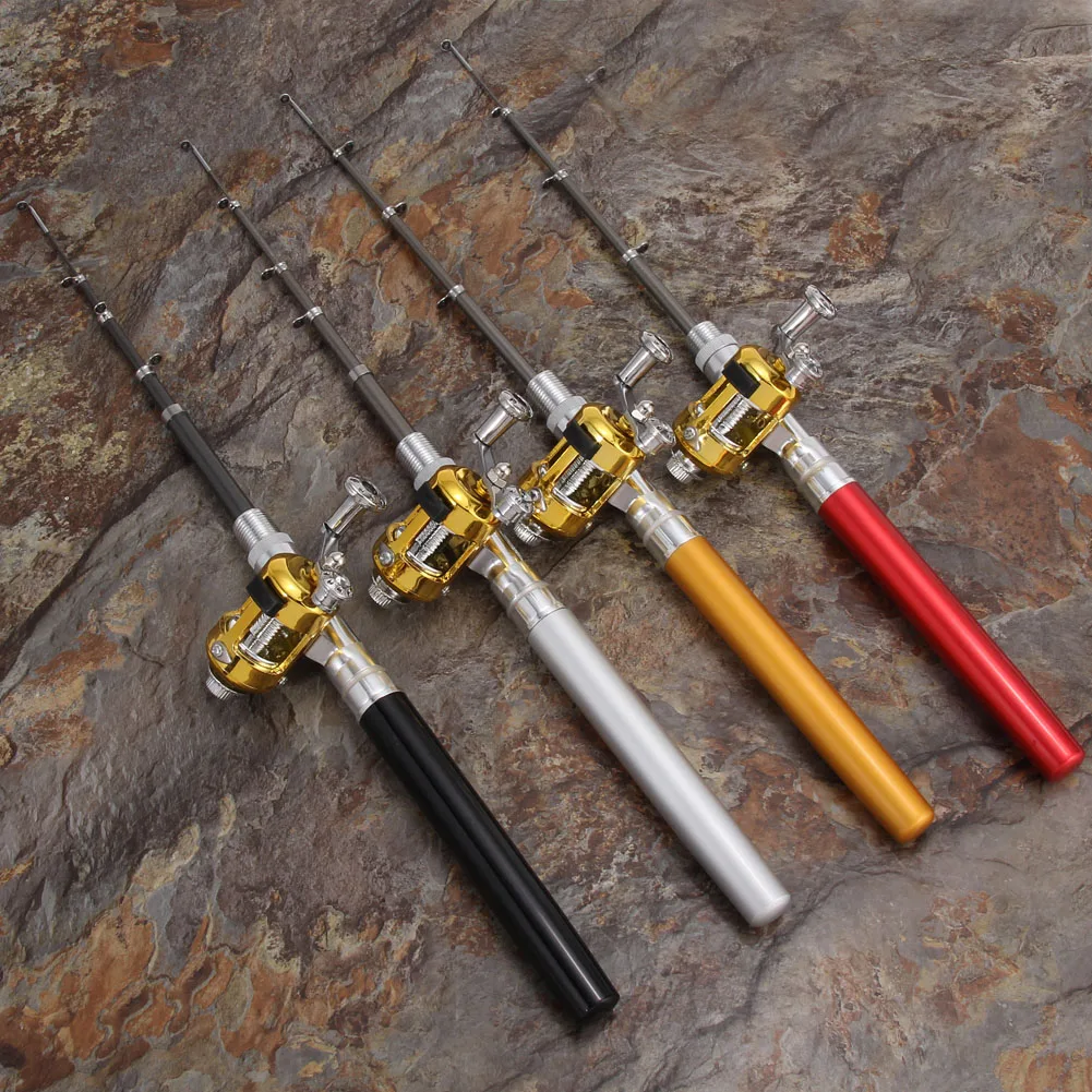 Pocket Fish Pen Mini Portable Pocket Fish Pen Shape Aluminum Alloy Fishing Rod Pole Reel Multicolor Fishing Tool