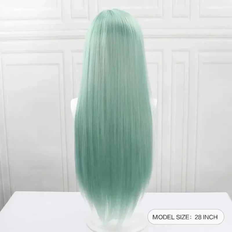 Peluca de Cosplay de Anime The Seven Deadly Sins, peluca larga y recta sintética de Elizabeth, peluca de chica bonita de Anime verde claro de 28 pulgadas para uso diario