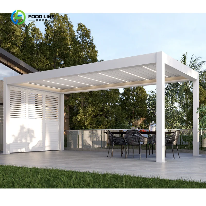 Motorized Aluminum Pergola Powder Coated LED Lights Screen for Garden Patio Outdoor Custom