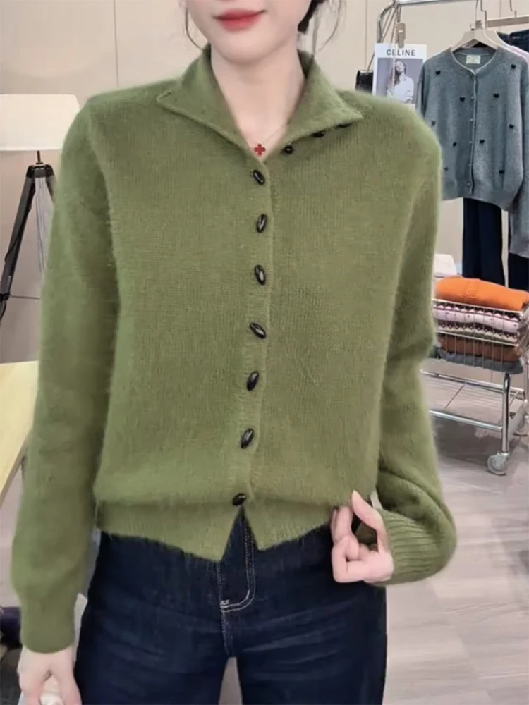 

Корейский элегантный вязаный кардиган премиум-класса, осенне-зимняя новинка, большие размеры, универсальный, стройнящий, теплый, с длинными рукавами