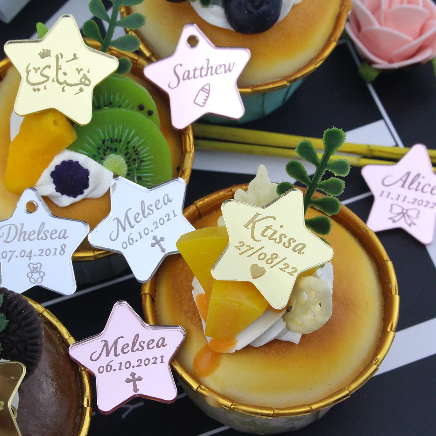 30/50/100pcs Personalized Engraved Gold Acrylic Mirror Star Tag Custom Couple Name Wedding Confetti Baby Shower Party Gift Decor