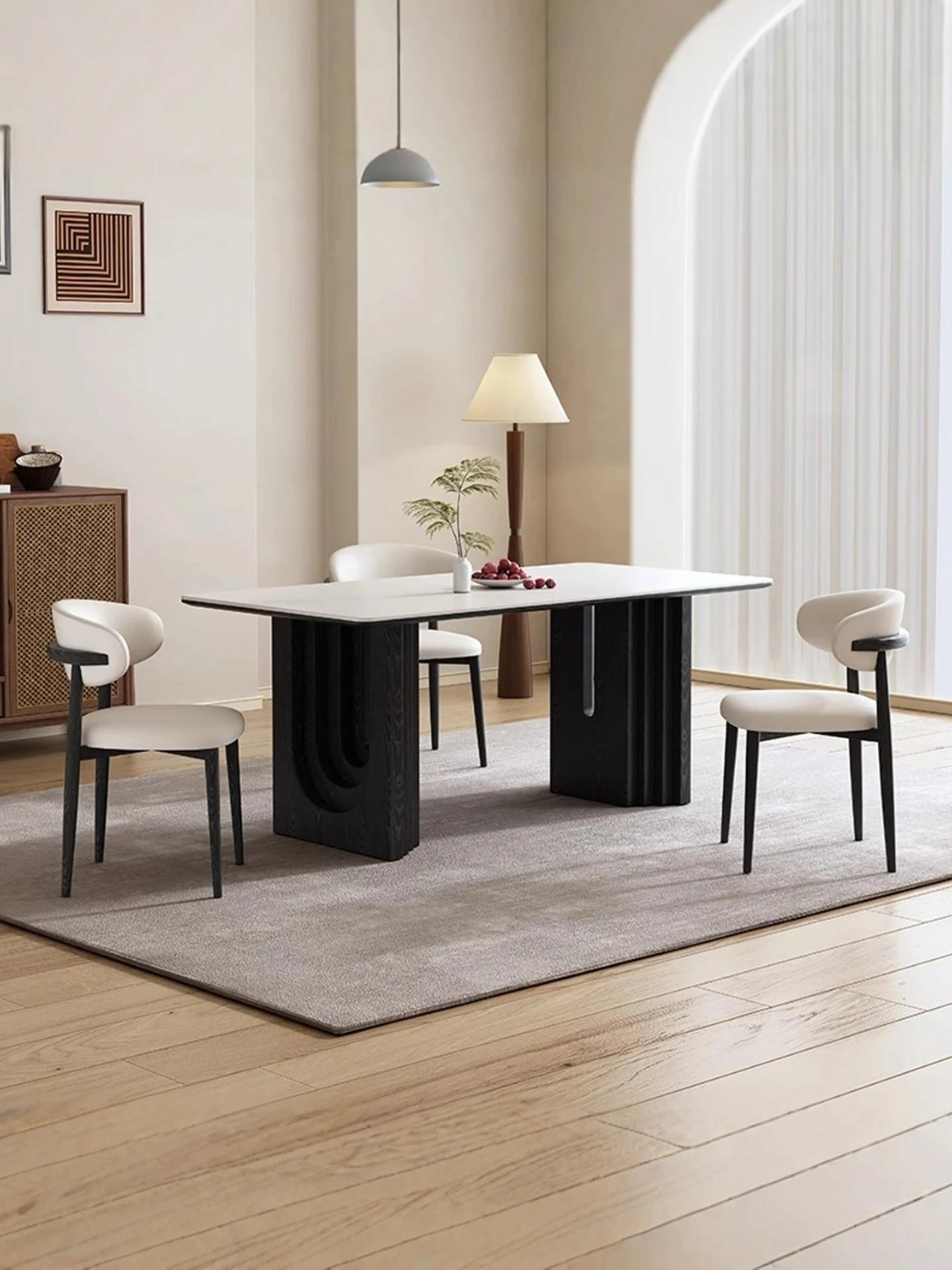 

French Retro Solid Wood Rock Slab Dining Table And Chair Combination Household Small Apartment Modern Simple High-end