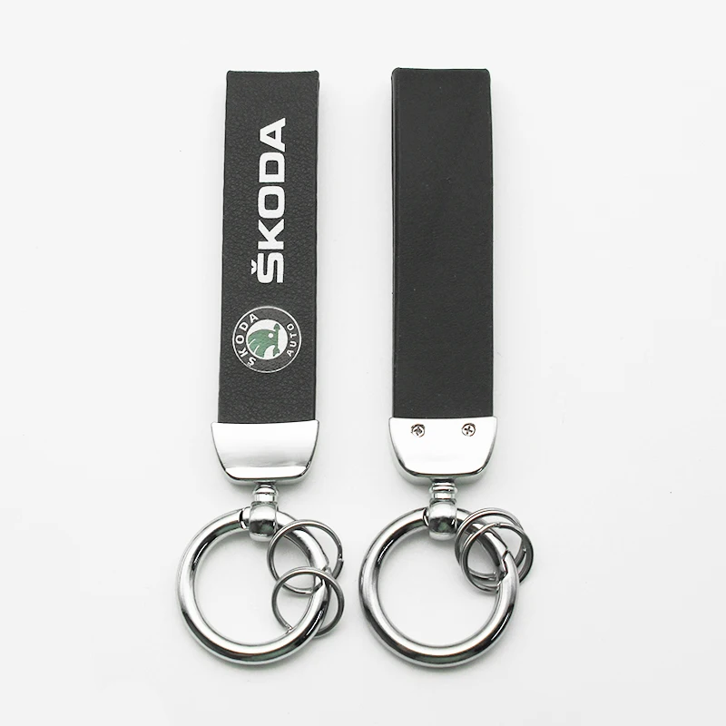 Porte-clés LOGO 3D en métal et cuir pour voiture, cadeau bijoux pour Skoda Octavia Fabia Rapid Yeti yan Octavia A5 A7