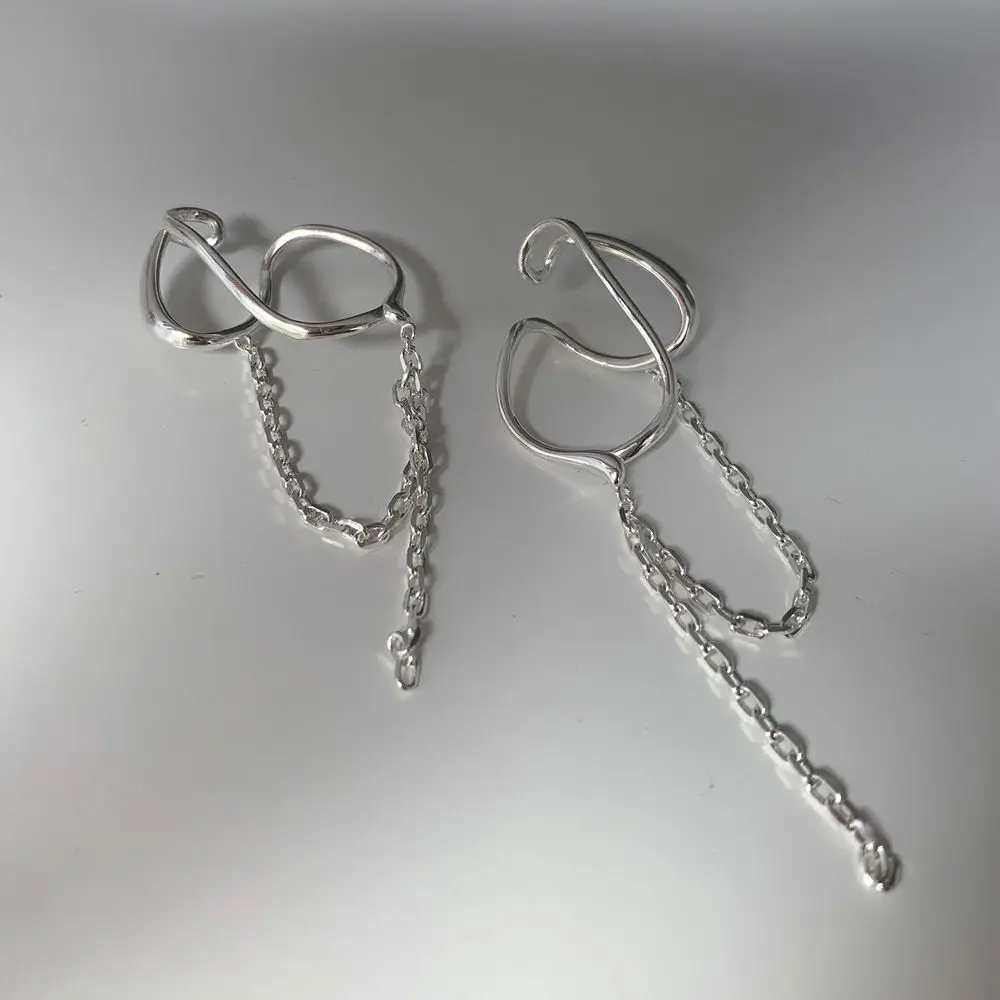 

Elegant Trendy Tassel C Shape Irregular Chain Korean Ear Cuff Dangle Earrings Clip On Earrings Women Ear Clip