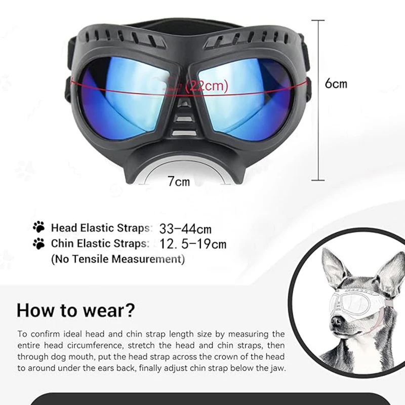 Dog Goggles Wide Snout Soft Frame Tactical Driving Sunglasses for Small Medium Dogs Dog Eye Protection Windproof Dustproof