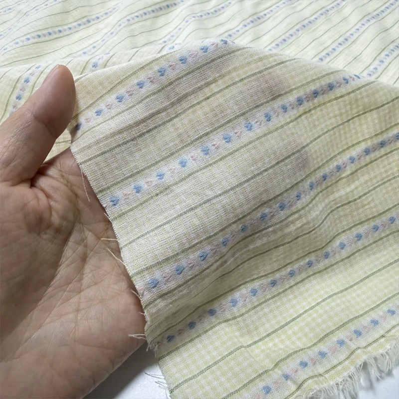 

Cotton Linen Green Fabric Embroidered Striped Dress Shirt Clothing DIY Bed Sheets Bag Fabric