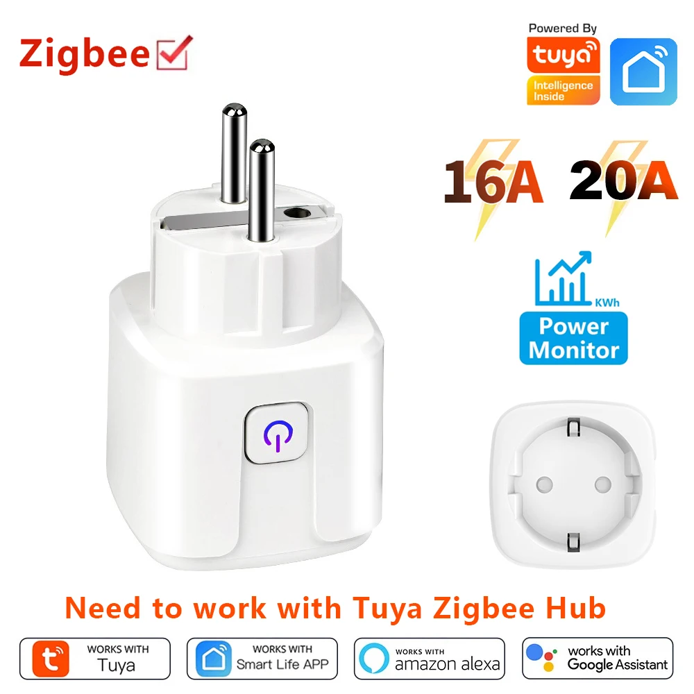 

Tuya Zigbee Smart Plug EU Smart Socket 20A 16A With Power Monitoring Timing Function APP Voice Control Alexa Google Home Yandex