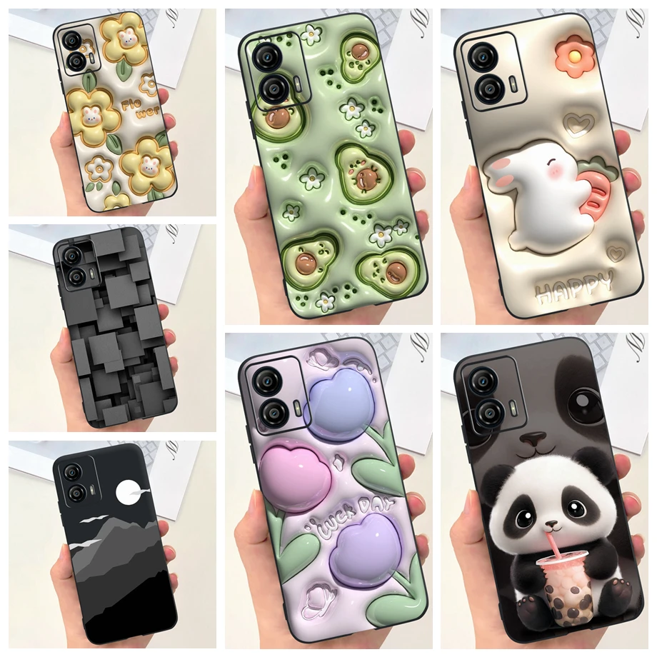 For Motorola Moto G73 5G Phone Case Black Soft Silicone Anti-knock Cover For MotorolaG73 G 73 Capa Panda Rabbit Cat Luxury Capa