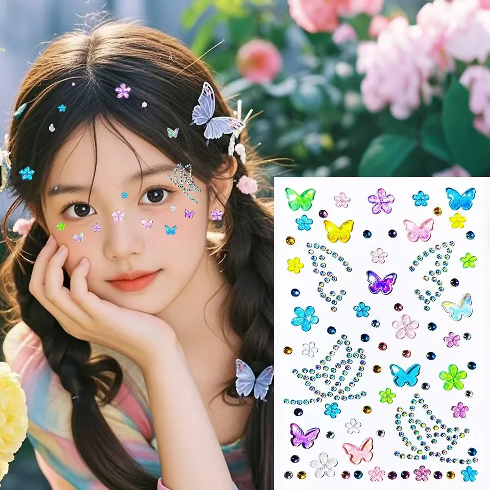 Self Adhesive Butterfly Narcissus Face Diamond Gems for Festival Fairy Performance Stickers for Childrens Day Craft