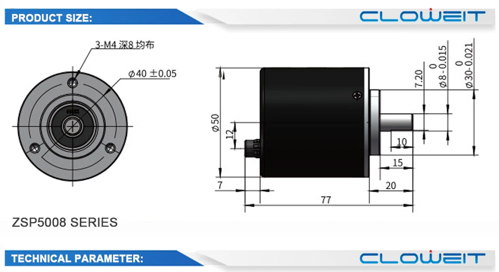 Cloweit 50mm Incremental Rotary Encoder 8mm Shaft Photoelectric Optical Switch AB 2 Phases 10-1024-3600 PPR 5-24VDC