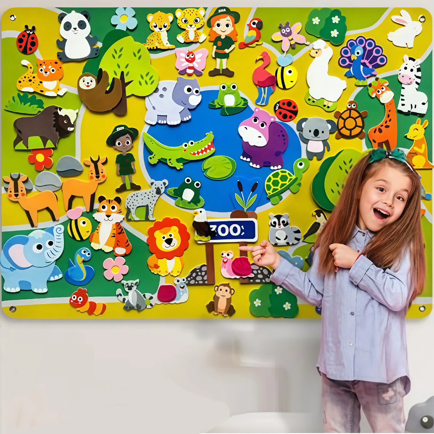 몬테소리 장난감 동물원 펠트 스토리 비지 보드 세트 유아 유치원 달력 테마 조기 학습 스토리텔링 인터랙티브 플레이