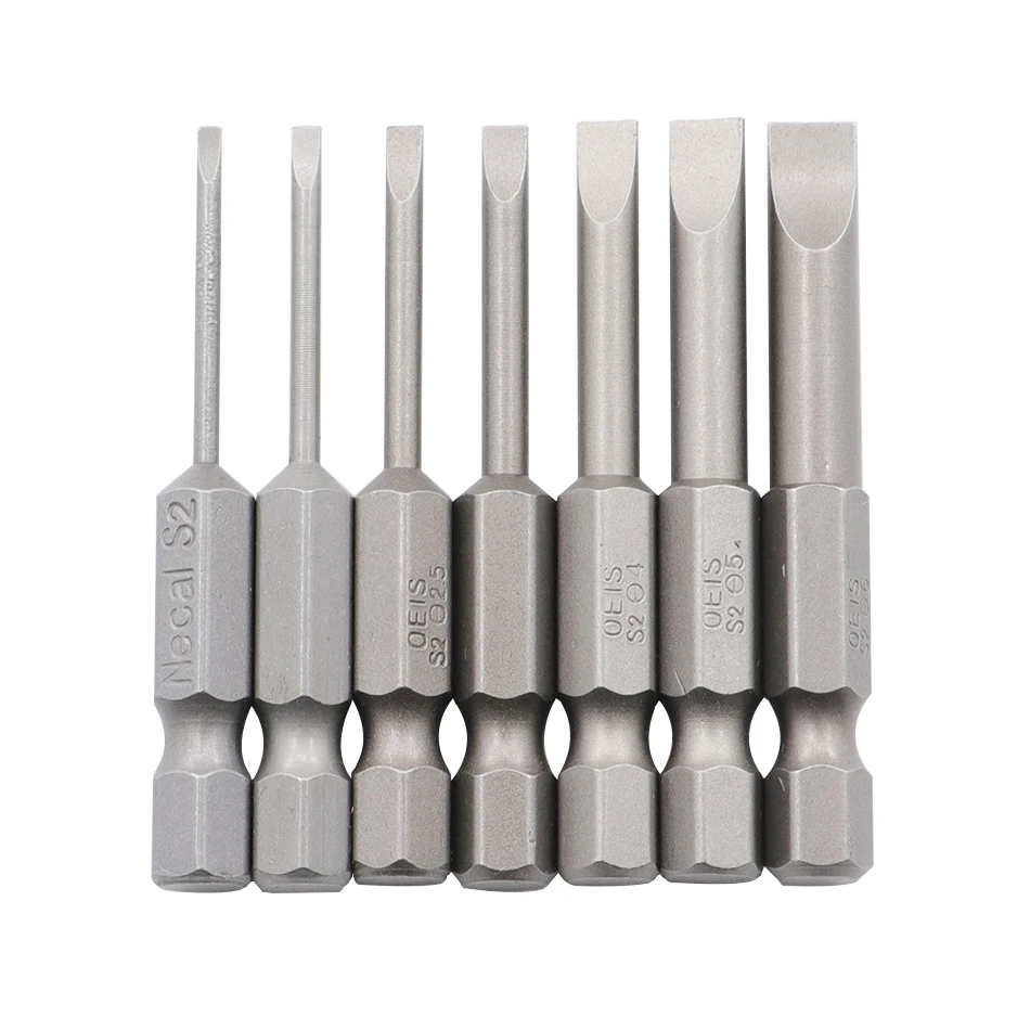 7pcs 50mm Multifunctional S2 Alloy Steel Screwdriver set 1.6-6.0mm Flat Head Slotted Tip Magnetic Slotted Screwdrivers Bits