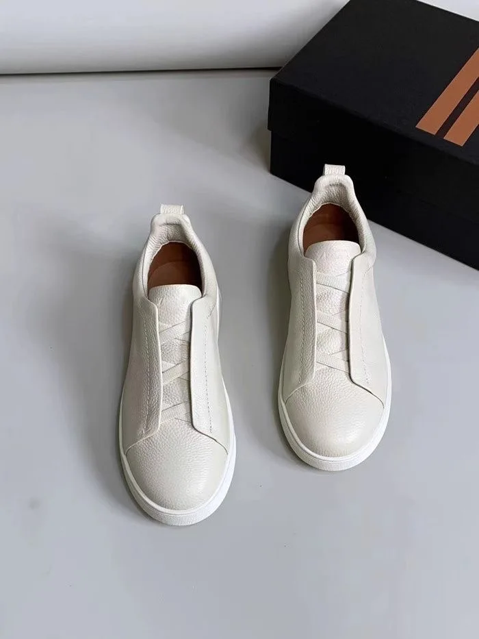 

Trendy Casual Men's Sneakers round Toe Flat Heel Artificial Leather Upaded Version of Classic Briti Sle Summer White oes