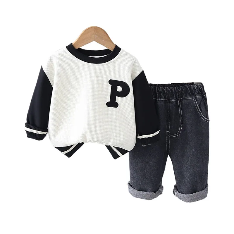 

Baby Boy Clothes Set 2025 Spring Autumn Casual Patchwork Waffle Long Sleeve Pullover Tops and Pants Kids Boys Boutique Outfits