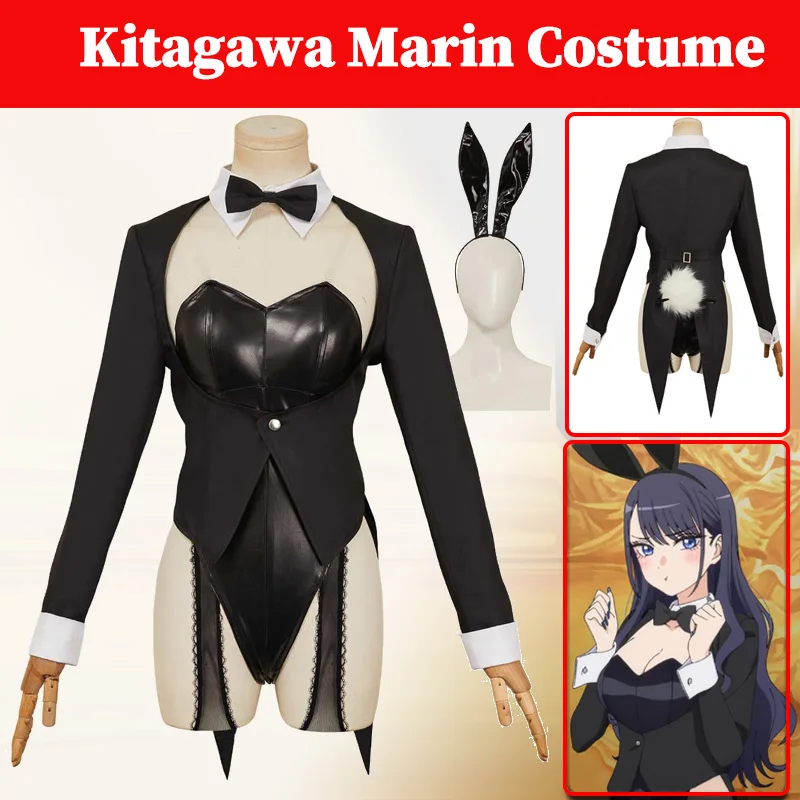 

Dress Up Anime Darling Kitagawa Marin Cosplay Black Bunny Girls Jumpsuit Costume Tails Headgear Socks Halloween Party Suits