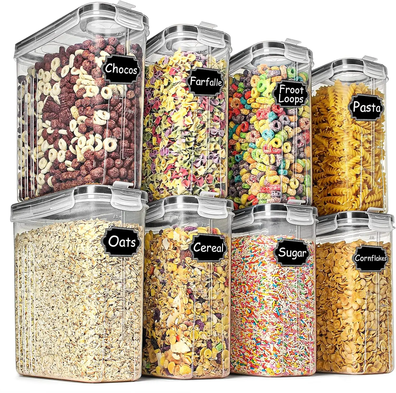 

Cereal & Dry Food Storage Containers, Airtight Cereal Storage Containers Set of 8 [2.5L / 85.4oz] for Sugar, Flour, Sna