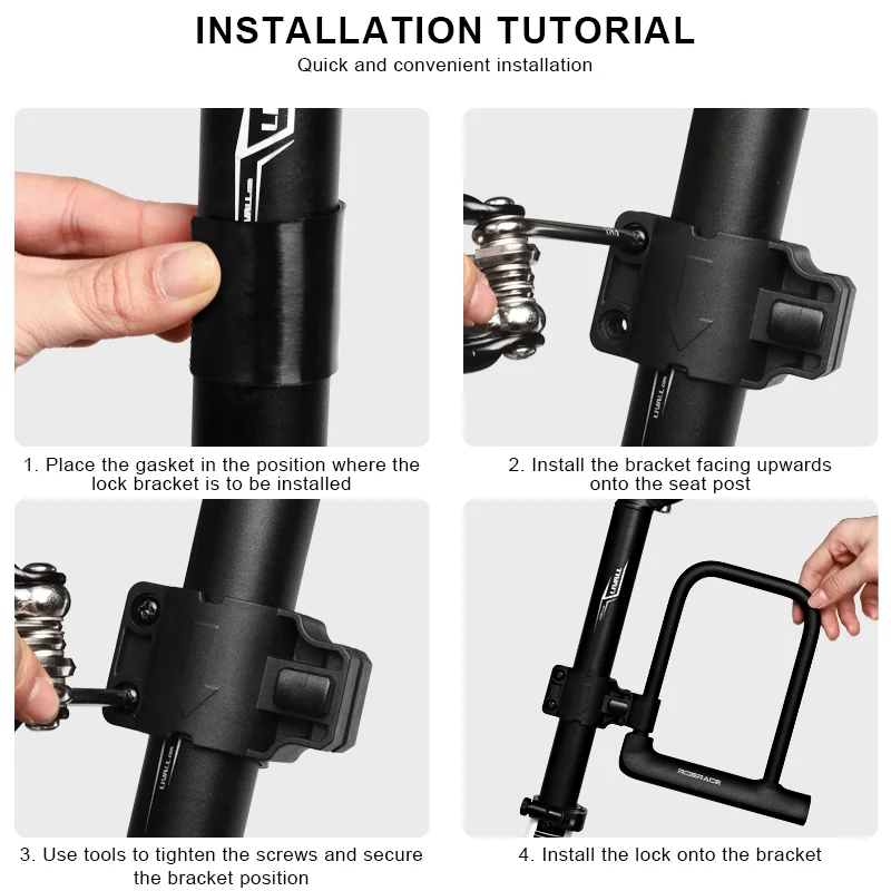 RIDERACE Bicycle U-Lock Portable Anti-theft Safe High Security MTB Mountain Bike Lock With 2 Keys For Scooter Electric E-Bike