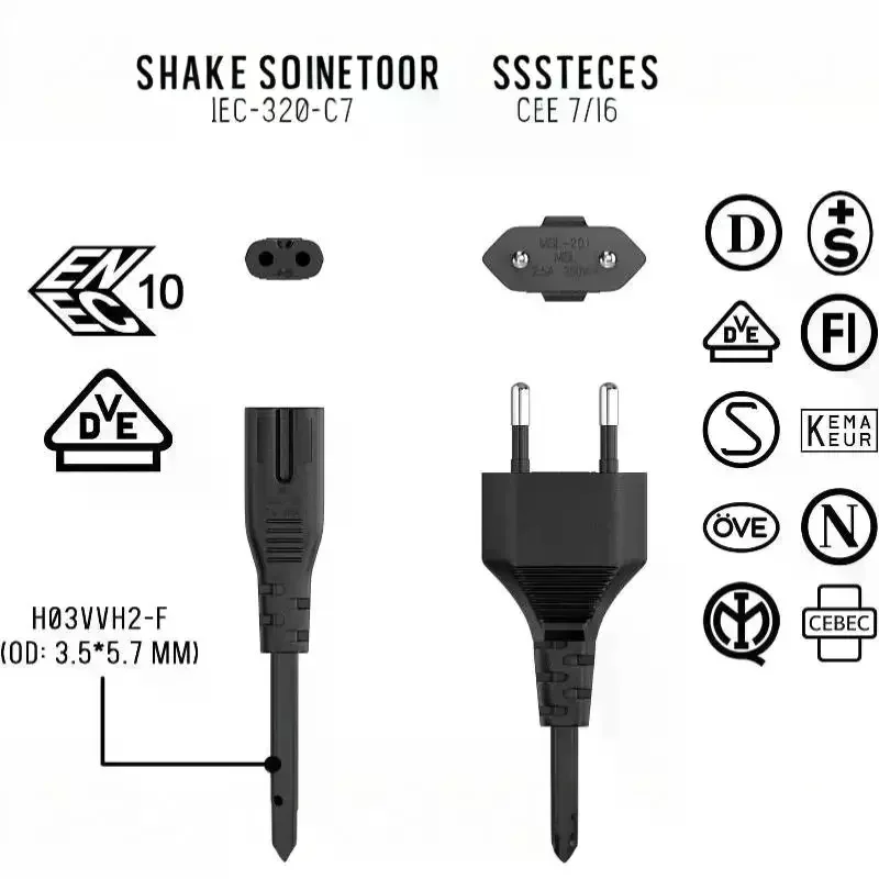 1Pcs EU To IEC C7 Figure 8 Plug AC Power Extension Cable 0.5/1/1.2/1.5/1.8/3 Meters 2Pin To C7 Power Cord For Laptop PC Computer