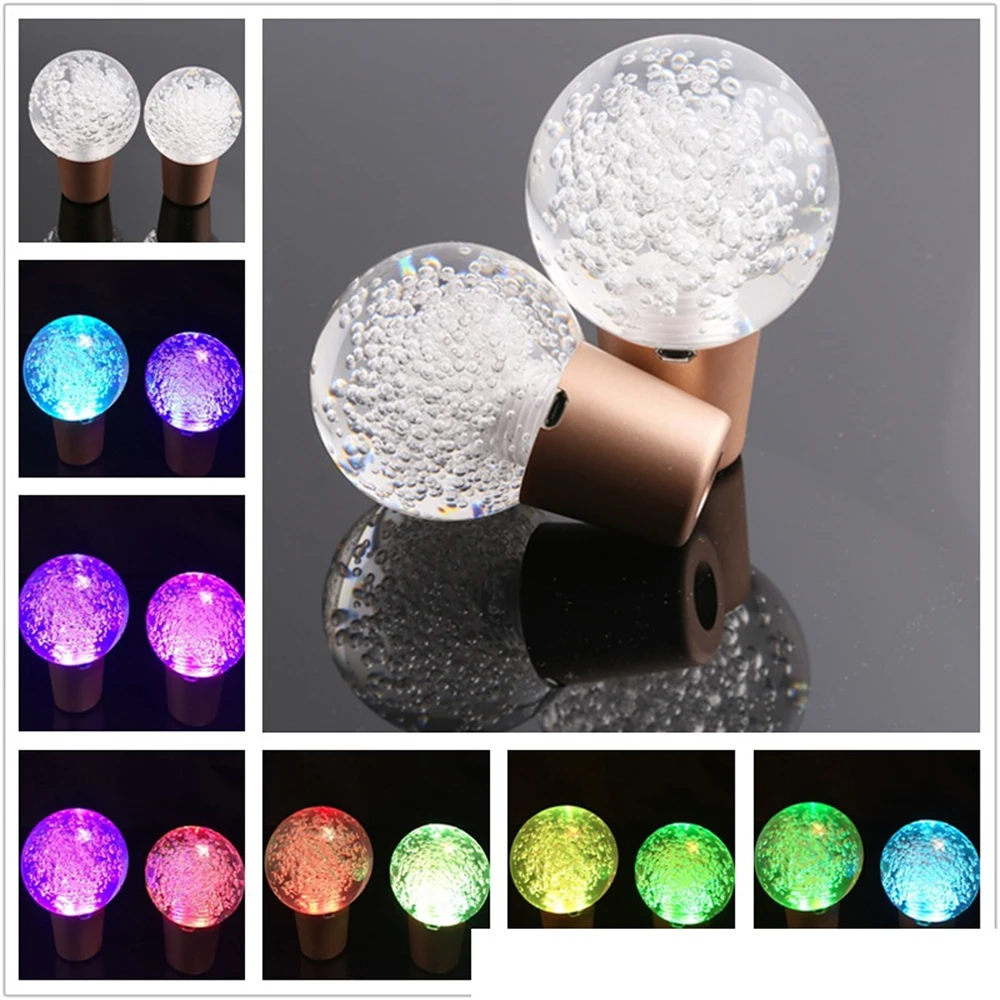 7 Colors Change Car Multicolor Colorful Crystal Bubble LED Light Round Ball Manual Gear Stick Shift Knob Fit For Honda Toyota