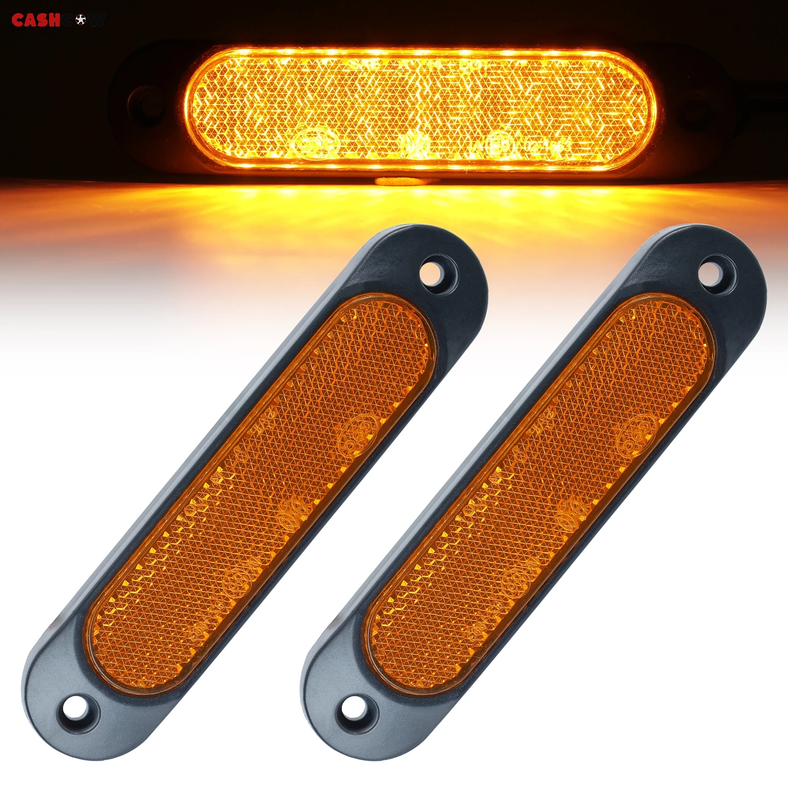 2x Reflector E9 Side Marker Light Indicator Clearance Position Warning Lamp Orange 27LED 12-24V Oval Truck Lorry Caravan ATV UTV