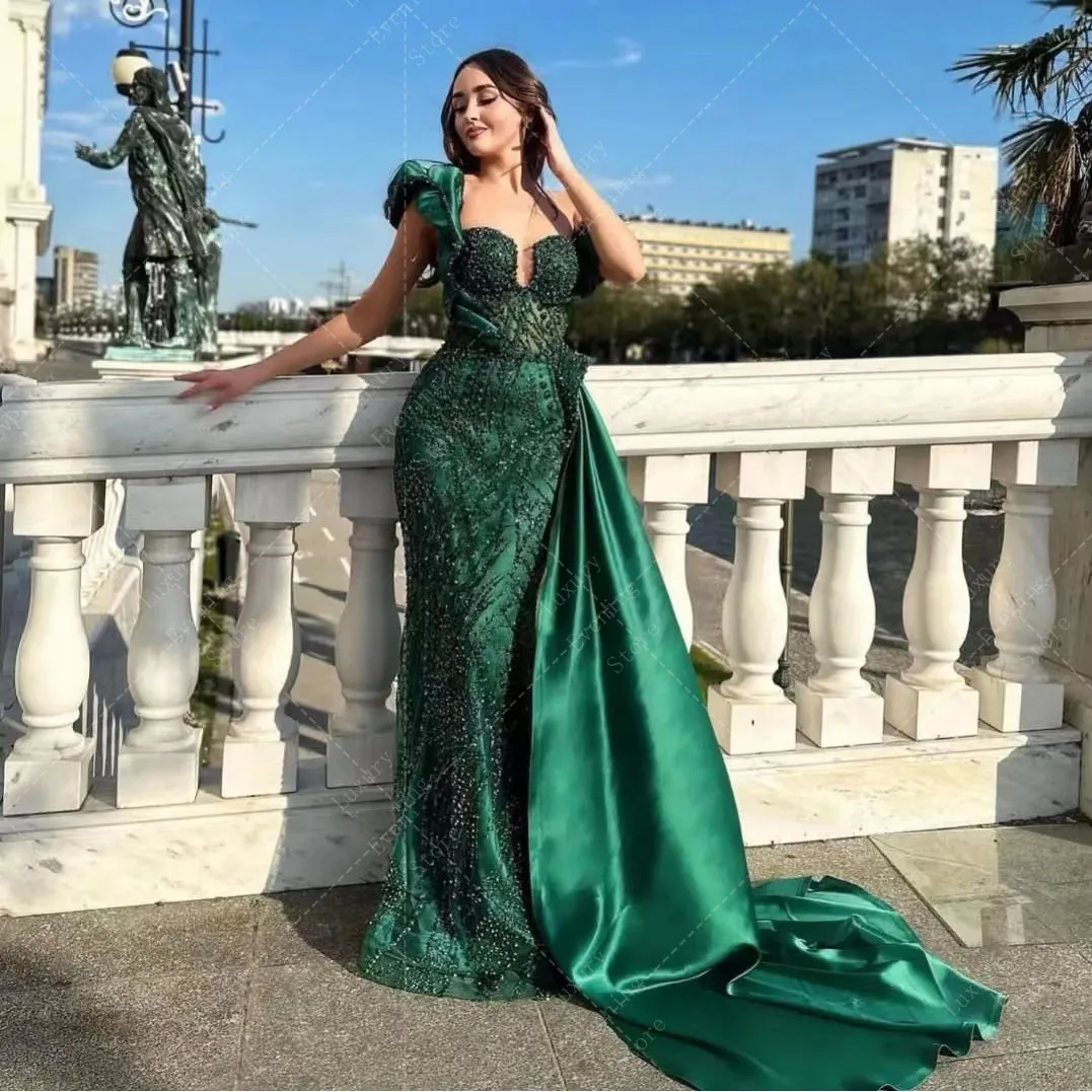 Luxury Mermaid Evening Dresses Woman\'s Crystal Sweetheart Off The Shoulder Fashion Prom Gowns Formal Elegant Vestidos De Noche