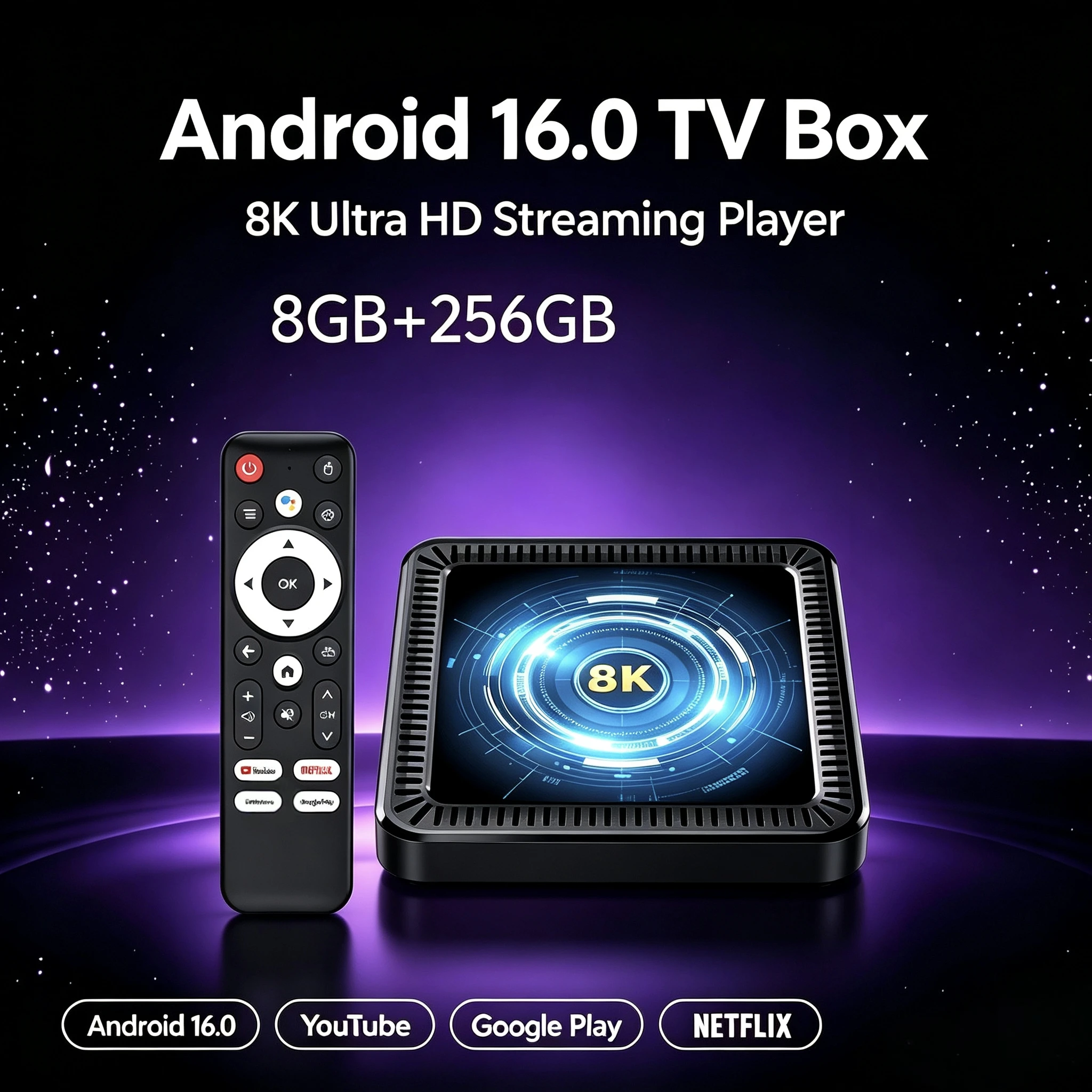 Q19 Android 16 2026 Smart TV Box 8K 8GB 128GB 256GB Google Voice Assistant Bluetooth 6.0 Wi-Fi 6 Fast Streaming Media Player