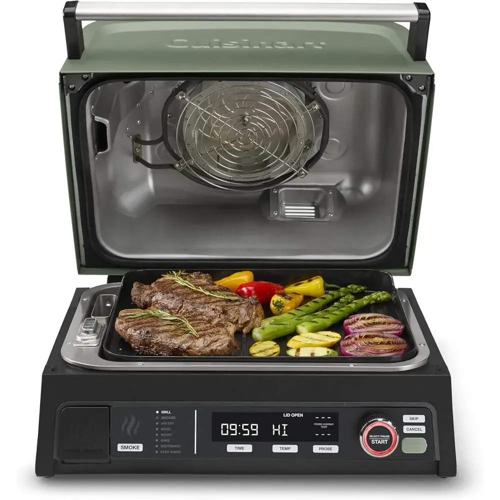 8-in-1 Outdoor Electric BBQ Grill and Portable Smoker with Smart Probe, 154 sq. in. Patio and Balcony Grill