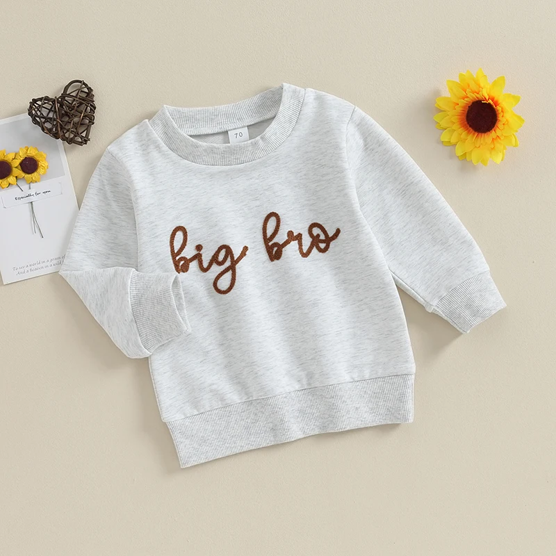 Toddler Sweatshirt/Romper for Spring Autumn Letter Embroidery Coats Newborn Baby Boys Long Sleeve Crew Neck Pullovers Tops Gray